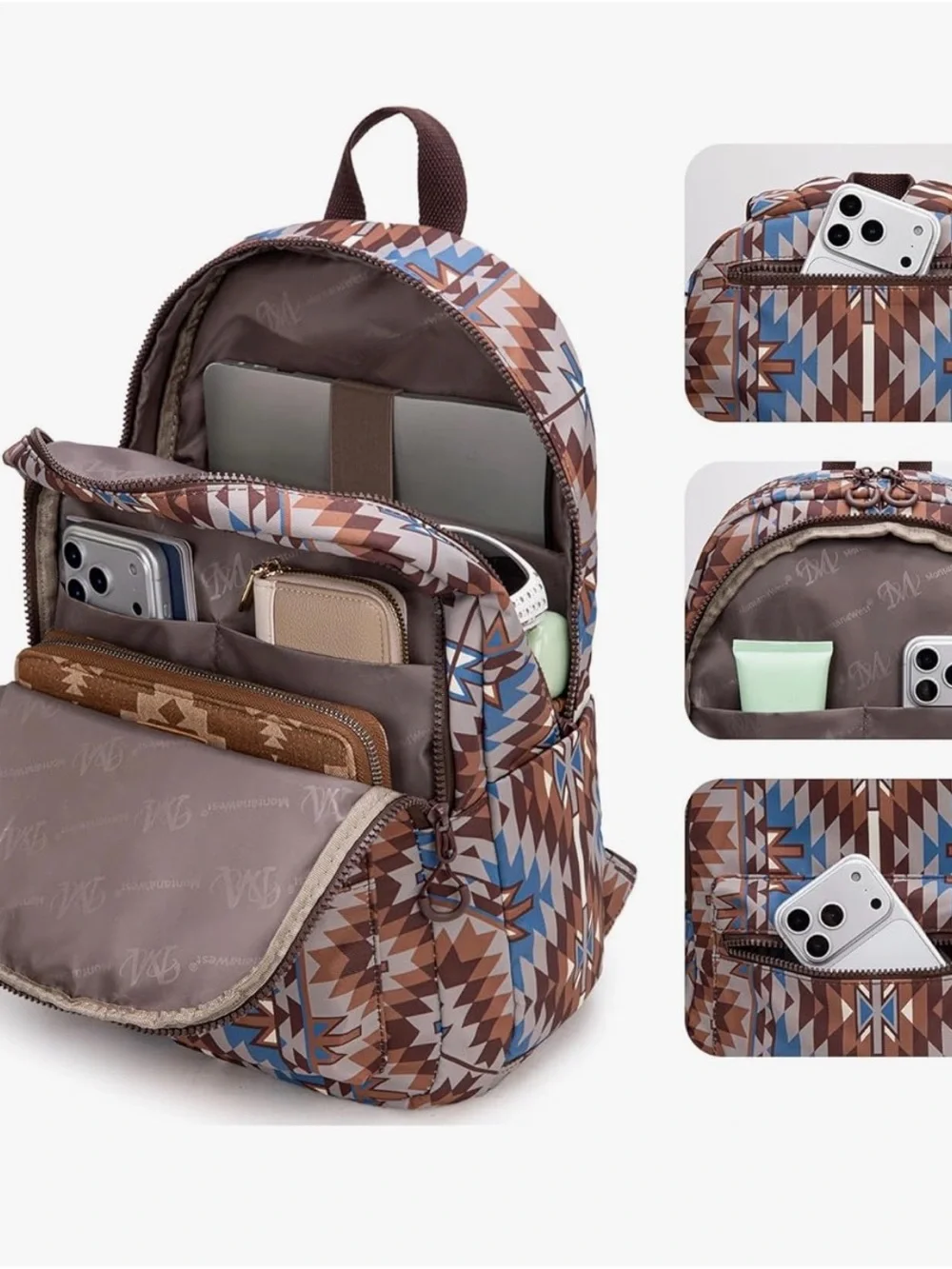 Wrangler Brown, Blue & White Geometric Backpack